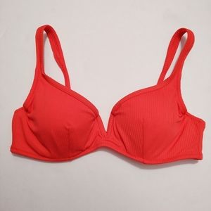 Shade & Shore Orange Ribbed Bikini Swimsuit Top